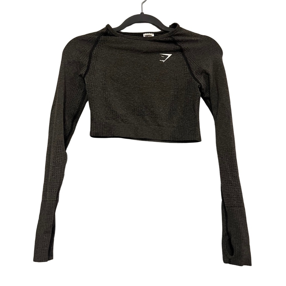 GYMSHARK VITAL SEAMLESS LONG SLEEVE CROP TOP- DARK GREY MARL